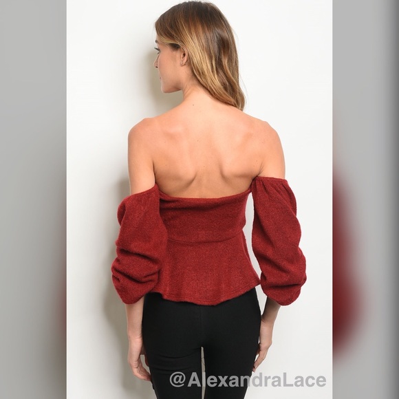 🏷SALE LAST 1 ❤️Wine Off The Shoulder Top ❤️ - Picture 2 of 2